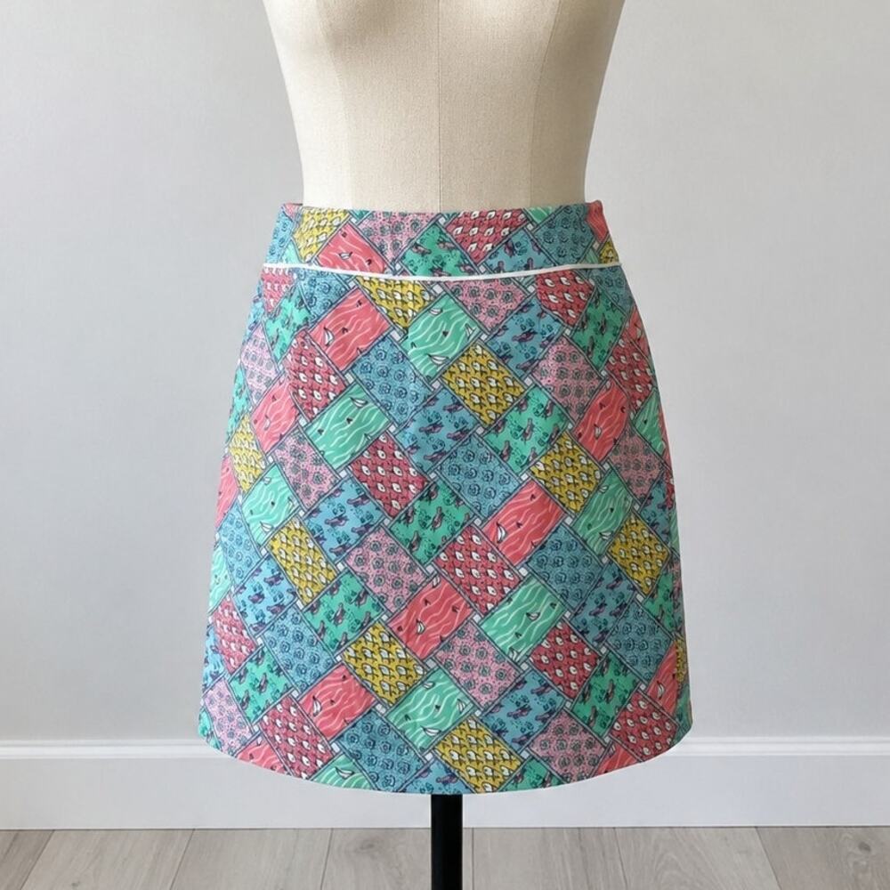 Vineyard Vines Margo Skirt Size 2 Nautical Patchwork 100% Cotton Lined